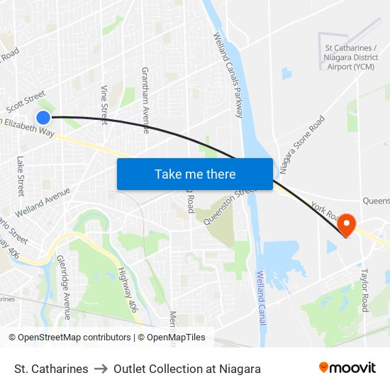 St. Catharines to Outlet Collection at Niagara map