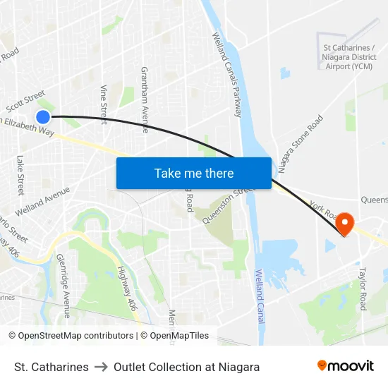St. Catharines to Outlet Collection at Niagara map