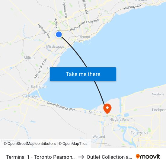 Terminal 1 - Toronto Pearson Int'L Airport to Outlet Collection at Niagara map