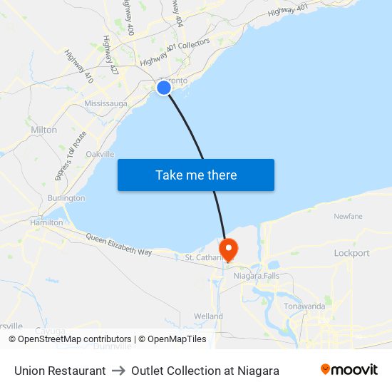 Union Restaurant to Outlet Collection at Niagara map