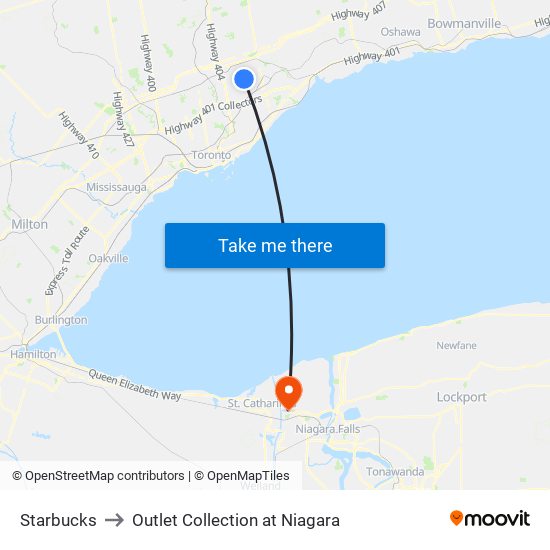 Starbucks to Outlet Collection at Niagara map