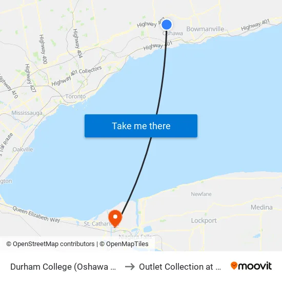 Durham College (Oshawa Campus) to Outlet Collection at Niagara map
