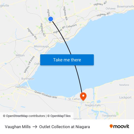 Vaughan Mills to Outlet Collection at Niagara map