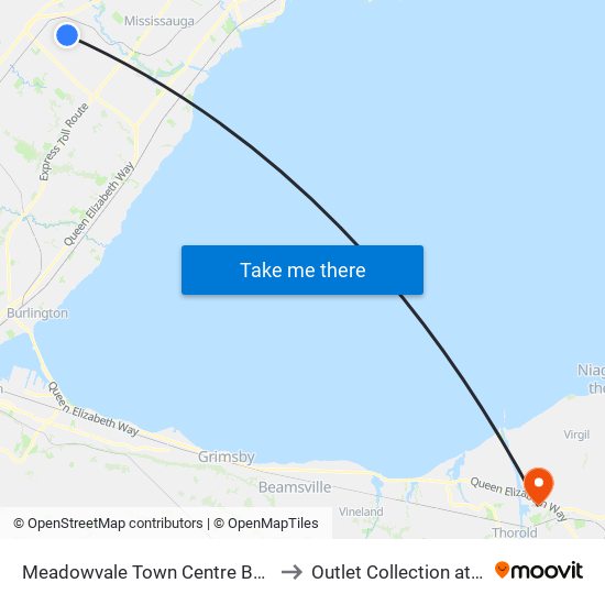 Meadowvale Town Centre Bus Terminal to Outlet Collection at Niagara map