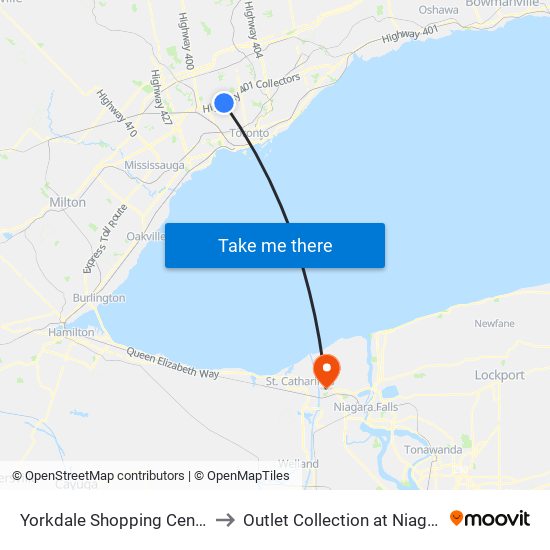 Yorkdale Shopping Centre to Outlet Collection at Niagara map