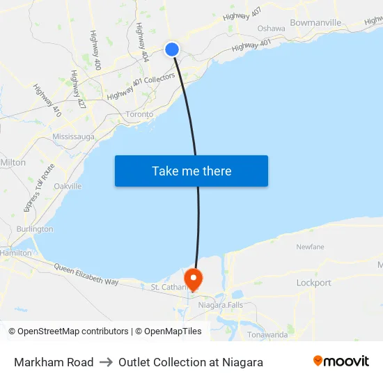 Markham Road to Outlet Collection at Niagara map