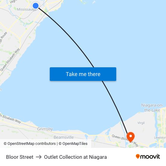 Bloor Street to Outlet Collection at Niagara map