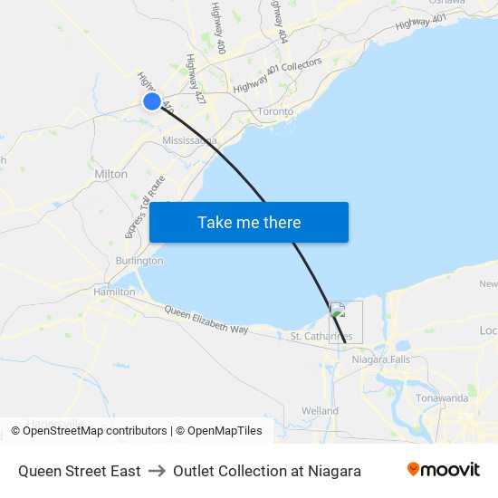 Queen Street East to Outlet Collection at Niagara map