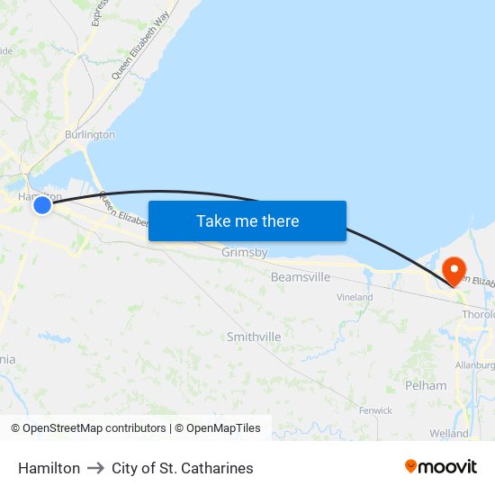Hamilton to City of St. Catharines map