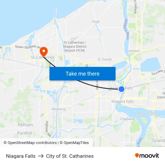 Niagara Falls to City of St. Catharines map