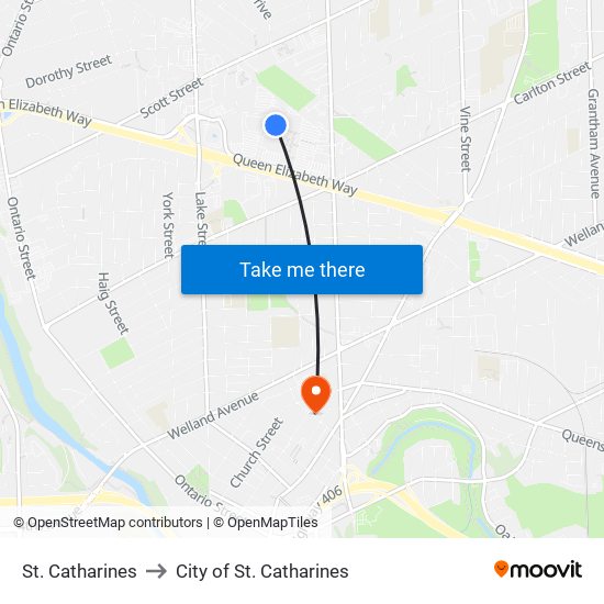 St. Catharines to City of St. Catharines map