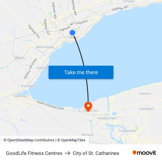 GoodLife Fitness Centres to City of St. Catharines map