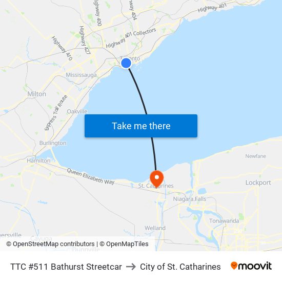 TTC #511 Bathurst Streetcar to City of St. Catharines map