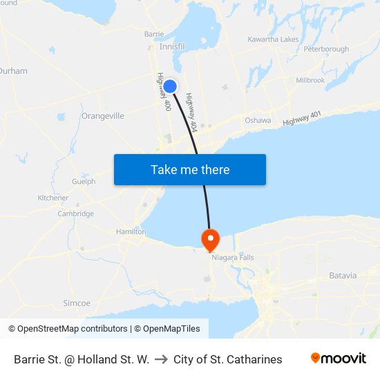 Barrie St. @ Holland St. W. to City of St. Catharines map