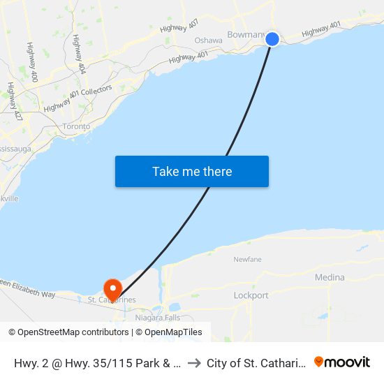 Hwy. 2 @ Hwy. 35/115 Park & Ride to City of St. Catharines map