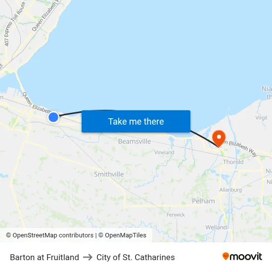 Barton at Fruitland to City of St. Catharines map