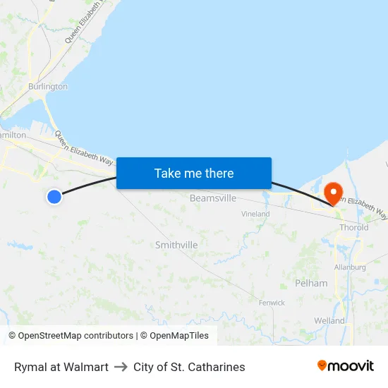 Rymal at Walmart to City of St. Catharines map