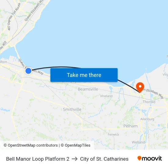 Bell Manor Loop Platform 2 to City of St. Catharines map