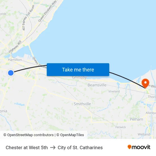 Chester at West 5th to City of St. Catharines map