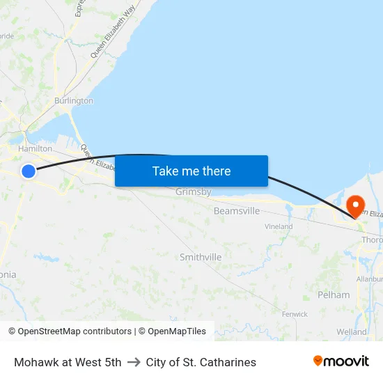Mohawk at West 5th to City of St. Catharines map