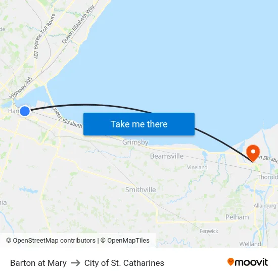 Barton at Mary to City of St. Catharines map