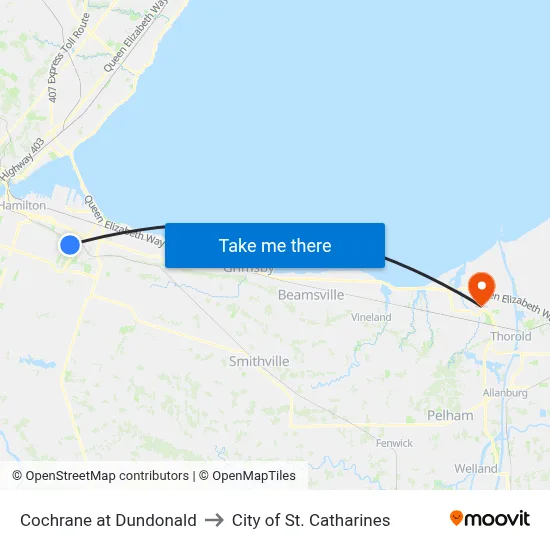 Cochrane at Dundonald to City of St. Catharines map