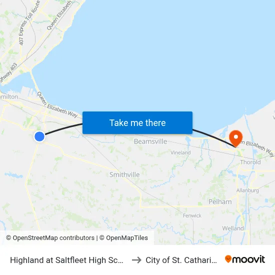 Highland at Saltfleet High School to City of St. Catharines map