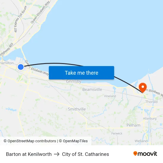 Barton at Kenilworth to City of St. Catharines map