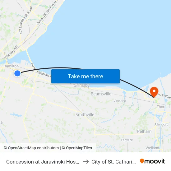 Concession at Juravinski Hospital to City of St. Catharines map