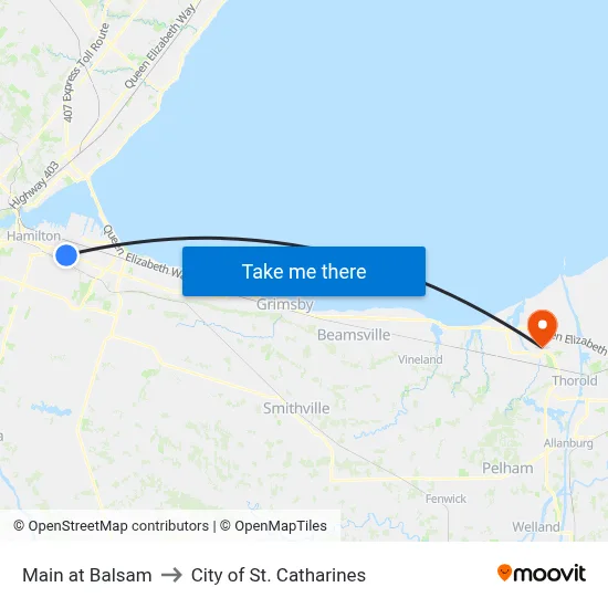 Main at Balsam to City of St. Catharines map