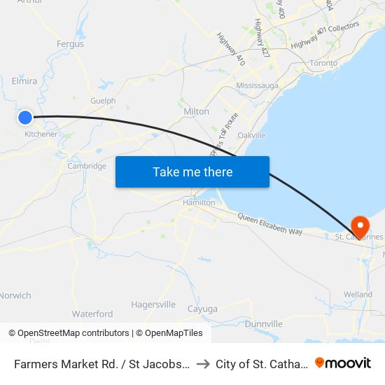 Farmers Market Rd. / St Jacobs Market to City of St. Catharines map