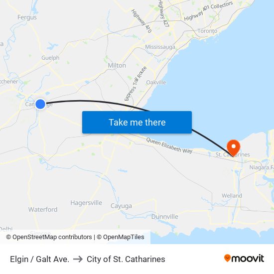 Elgin / Galt Ave. to City of St. Catharines map