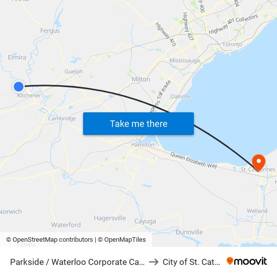 Parkside / Waterloo Corporate Campus - North to City of St. Catharines map