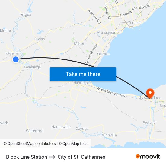 Block Line Station to City of St. Catharines map