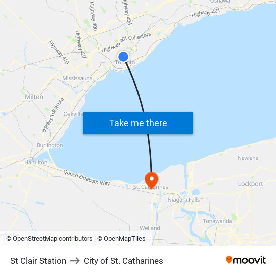 St Clair Station to City of St. Catharines map