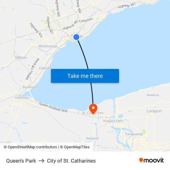 Queen's Park to City of St. Catharines map