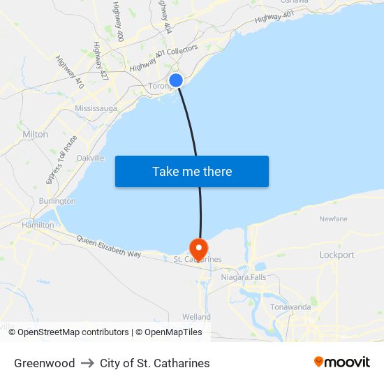 Greenwood to City of St. Catharines map