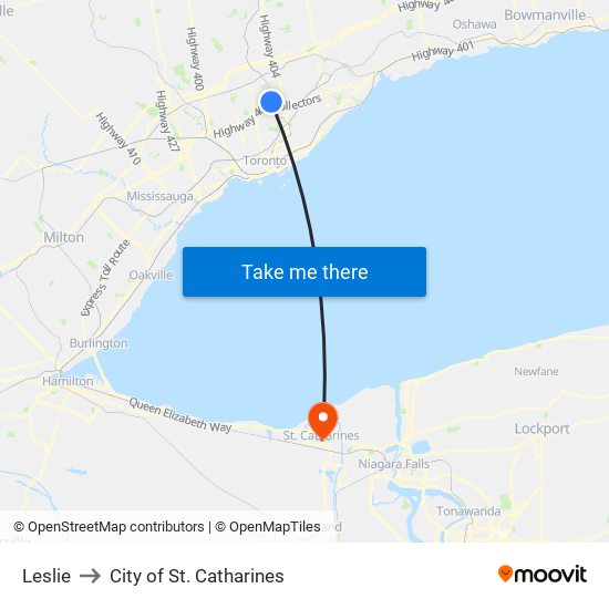 Leslie to City of St. Catharines map