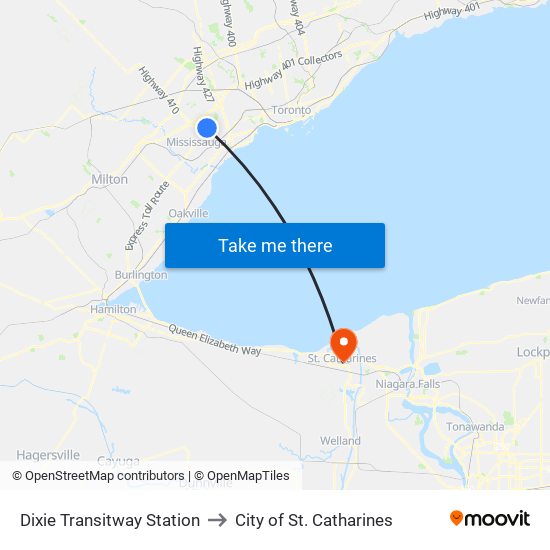 Dixie Transitway Station to City of St. Catharines map