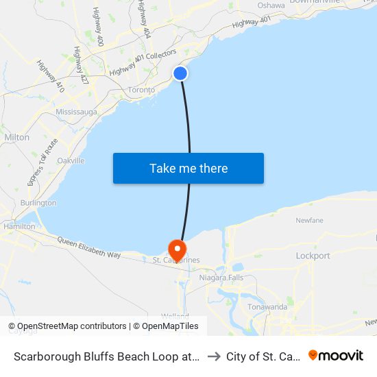 Scarborough Bluffs Beach Loop at Bluffers Park Rd to City of St. Catharines map