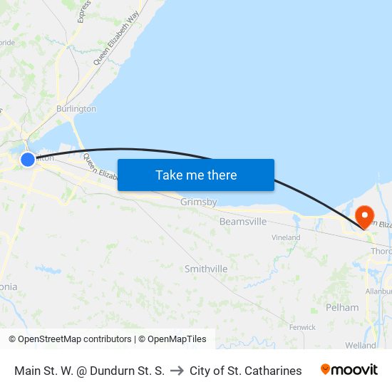 Main St. W. @ Dundurn St. S. to City of St. Catharines map