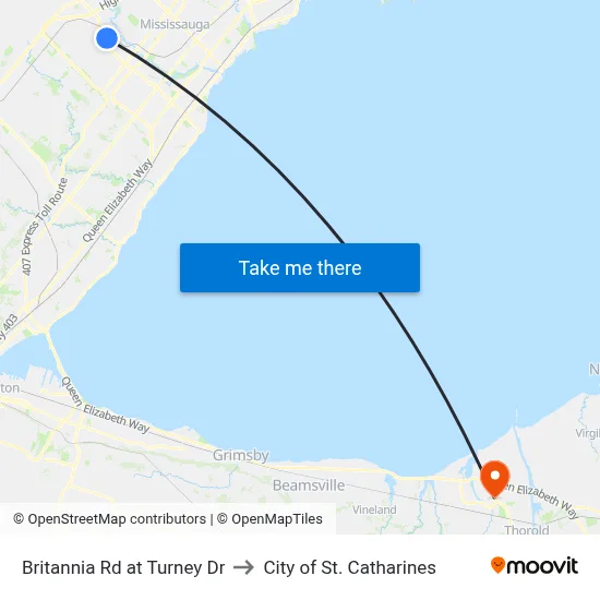 Britannia Rd at Turney Dr to City of St. Catharines map