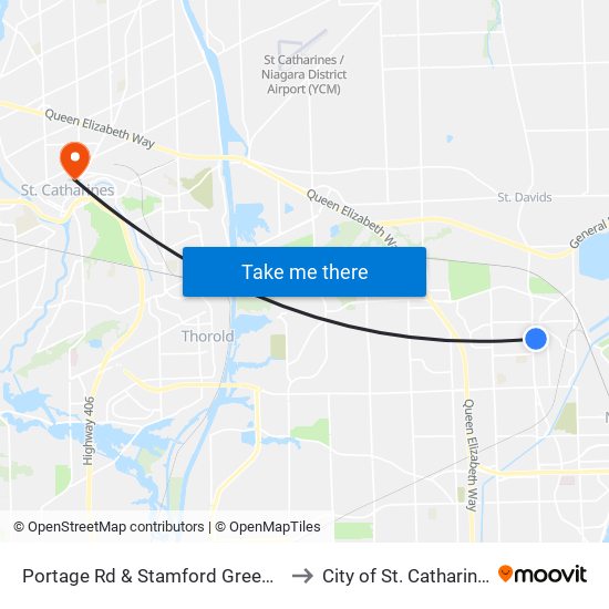 Portage Rd & Stamford Green Dr to City of St. Catharines map