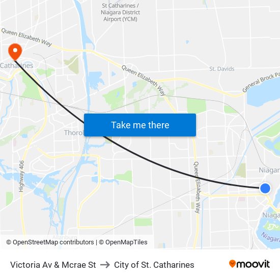 Victoria Av & Mcrae St to City of St. Catharines map