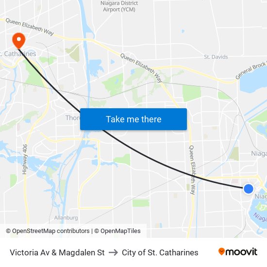 Victoria Av & Magdalen St to City of St. Catharines map