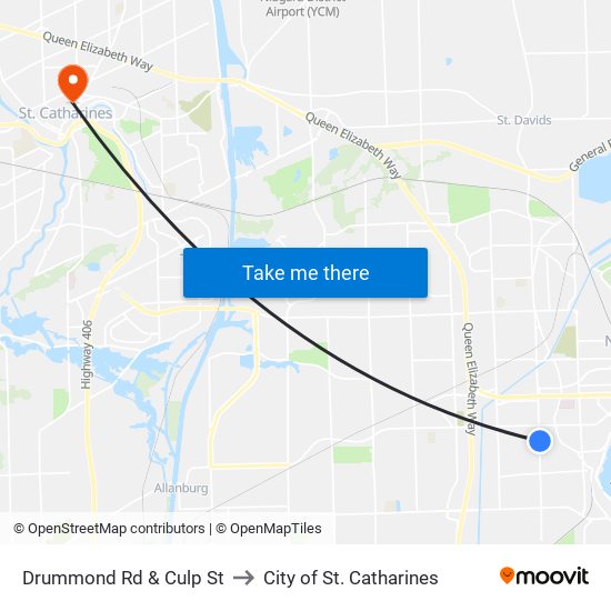 Drummond Rd & Culp St to City of St. Catharines map