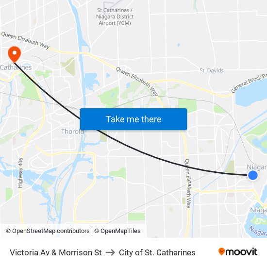 Victoria Av & Morrison St to City of St. Catharines map