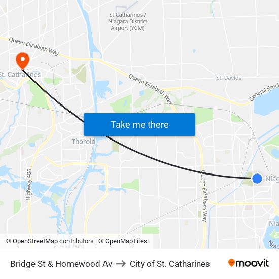 Bridge St & Homewood Av to City of St. Catharines map