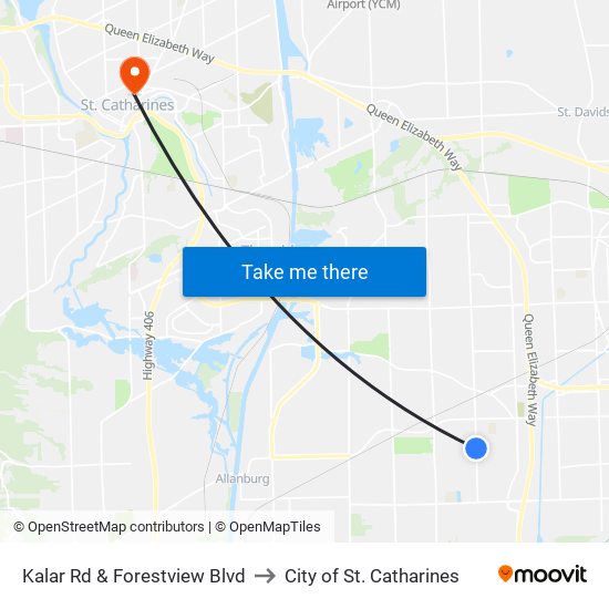 Kalar Rd & Forestview Blvd to City of St. Catharines map