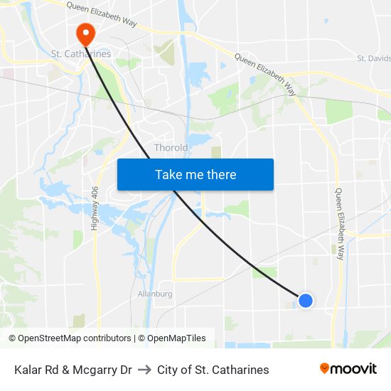 Kalar Rd & Mcgarry Dr to City of St. Catharines map